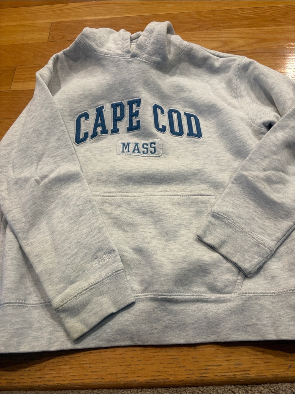 Cape Cod 'Mass' Light Gray Kids Hoodie with Blue Lettering